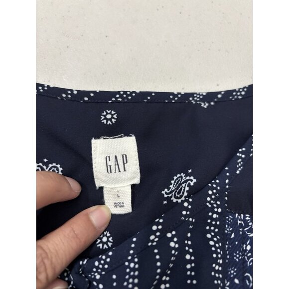 Gap Mix Print Pintuck Long Sleeve Tops Size Large Paisley Navy & Green Flowy - Picture 8 of 12